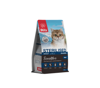 Корм сухой для взрослых кошек BLITZ Sensitive с лососем (1,8 кг)