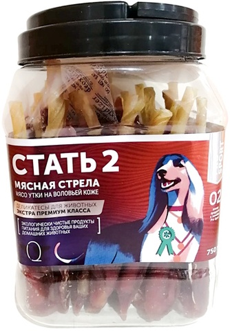 Лакомство для собак GREENQZIN Стать 2 Мясо на воловьей кожи из утки (750 г)