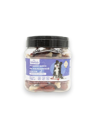 Лакомство для собак BIOHAUS Утиное мясо на кальциевой кости (750 г)