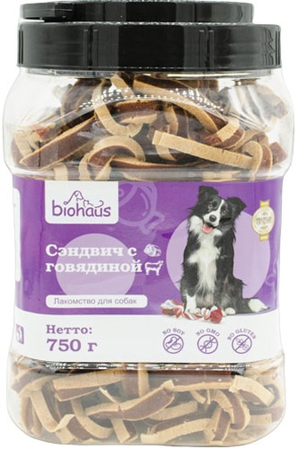Лакомство для собак BIOHAUS Сэндвич с говядиной (750 г)