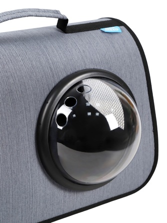 Сумка-переноска для кошек и собак RICH BREED MYJET иллюминатор/сетка, светло-серая лайн (M/40*25*25 см)