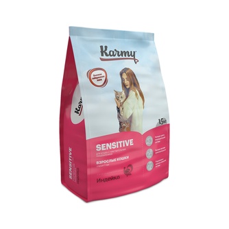 Корм сухой для взрослых кошек KARMY Sensitive с чувствительным пищеварением с индейкой (1,5 кг)