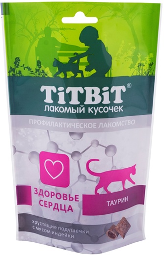 Лакомство для кошек TITBIT Лакомый кусочек Подушечки для здоровья сердца индейка (60 г)