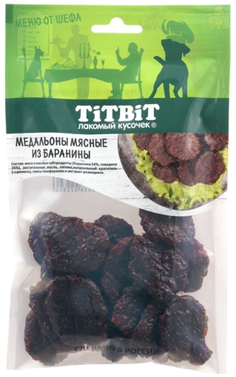 Лакомство для собак мелких пород TITBIT Лакомый кусочек Меню от шефа Медальоны баранина (80 г)