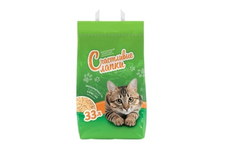 Наполнитель впитывающий древесный для кошек СЧАСТЛИВЫЕ ЛАПКИ (33 л)