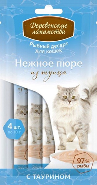 Лакомство для кошек ДЕРЕВЕНСКИЕ ЛАКОМСТВА Пюре нежное из тунца (4 шт/10 г)