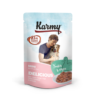 Корм влажный для привередливых собак старше 1 года KARMY Delicios, Утка, в соусе (80 гр)
