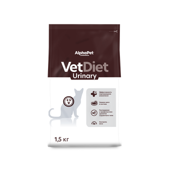 Корм сухой для взрослых кошек AlphaPet VET DIET Urinary при заболеваниях нижних отделов мочевыводящих путей (1,5 кг)