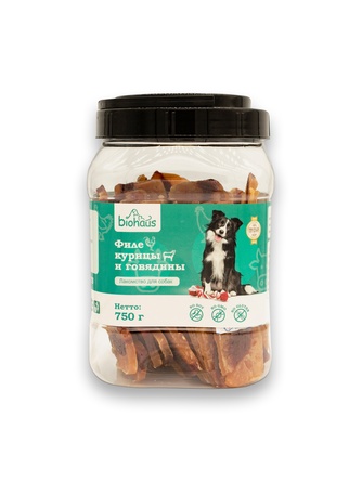 Лакомство для собак BIOHAUS филе курицы и говядины (750 г)