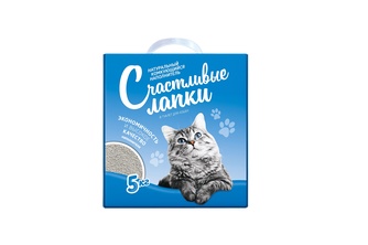 Наполнитель комкующийся бентонитовый для кошек СЧАСТЛИВЫЕ ЛАПКИ (5 кг)