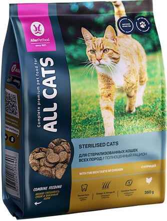 Корм сухой для стерилизованных кошек всех пород ALL CATS с курицей (350 г)