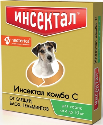 Капли для собак от 4 до 10 кг NEOTERICA Инсектал Комбо от клещей, блох, гельминтов (пипетка 1,0 мл)