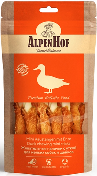 Лакомство для собак мелких пород и щенков ALPENHOF Жевательные палочки с уткой  (50 г)
