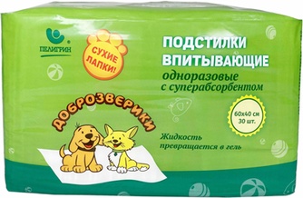 Подстилки впитывающие для животных ДОБРОЗВЕРИКИ с суперабсорбентом (60*40 см/30 шт)