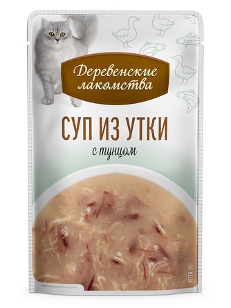 Лакомство для кошек ДЕРЕВЕНСКИЕ ЛАКОМСТВА Суп из утки с тунцом (4 шт/35 г)