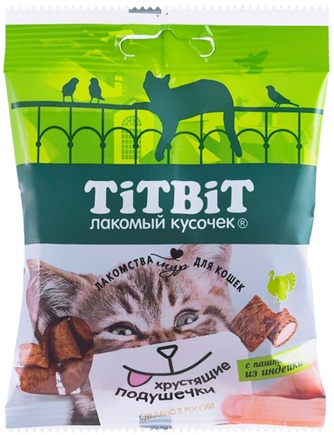 Лакомство для кошек TITBIT Лакомый кусочек Подушечки с паштетом из индейки (30 г)