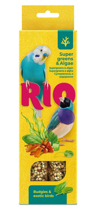 Лакомство для волнистых попугаев и экзотических птиц RIO Палочки суперзелень и водоросли (2 шт/40 г)