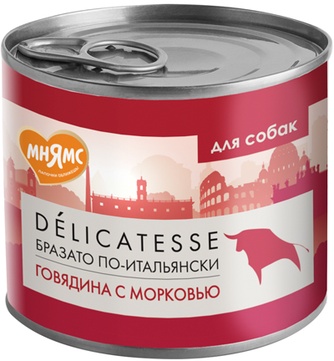 Корм влажный для взрослых собак МНЯМС Delicatesse паштет с говядиной и морковью "Бразато по-итальянски" (200 г)