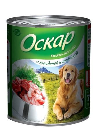 Корм влажный для собак ОСКАР с говядиной и индейкой (750 г)