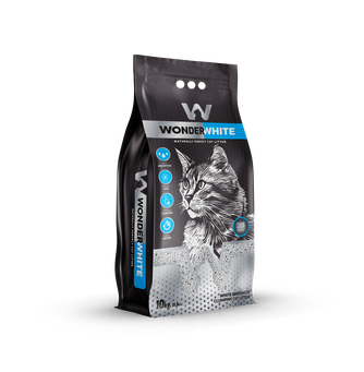 Наполнитель комкующийся бентонитовый для кошек WONDER WHITE Carbon Effect с активированным углем без ароматизатора (10 кг)
