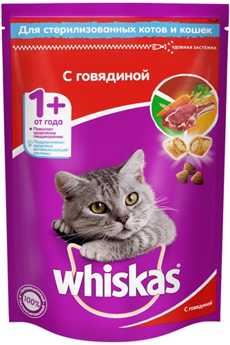 Корм сухой для стерилизованных кошек WHISKAS Говядина (0,35 кг)