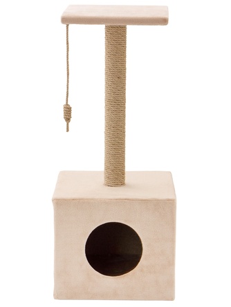 Когтеточка-столбик для кошек RICH BREED куб с площадкой, джут, бежевый (35*35*85 см)