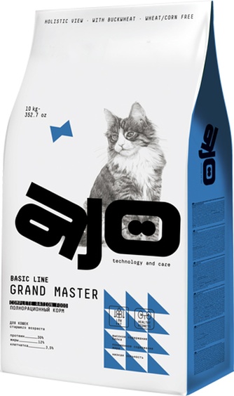 Корм сухой для пожилых кошек AJO Grand Master (10 кг)