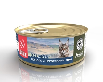 Корм влажный для кошек BLITZ Holistic Sterilised суфле с лососем и креветками (100 г)