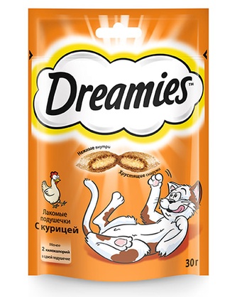 Лакомство для кошек DREAMIES Подушечки с курицей лакомые (30 г)