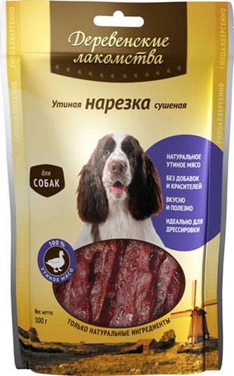 Лакомство для собак мелких пород ДЕРЕВЕНСКИЕ ЛАКОМСТВА Нарезка утиная сушеная (90 г)