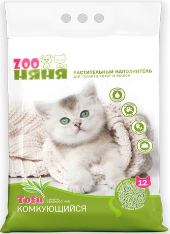 Наполнитель комкующийся соевый для кошек ZOO НЯНЯ Tofu с ароматом зеленого чая (12 л/5,4 кг)