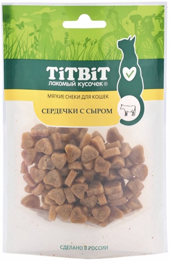 Лакомство для кошек TITBIT Лакомый кусочек Сердечки сыр мягкие снеки (50 г)
