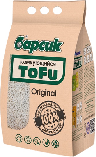 Наполнитель комкующийся древесный для кошек БАРСИК Tofu Original (4,54 л)