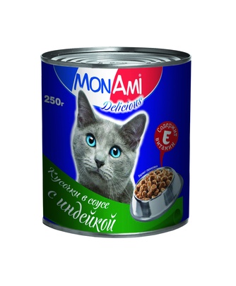 Корм влажный для кошек MONAMI Delicious с индейкой в соусе (250 г)