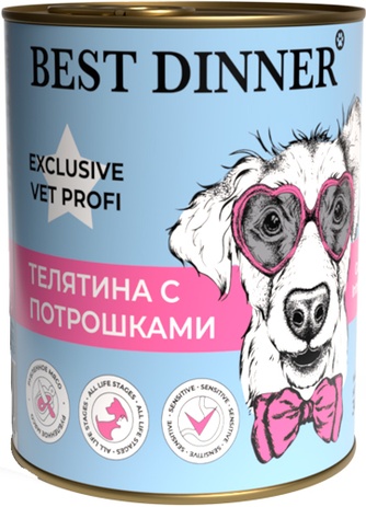 Корм влажный для собак BEST DINNER Vet Profi Exclusive Gastro Intestinal с чувствительным пищеварением рубленое мясо с телятиной и потрошками (340 г)