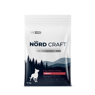 Корм сухой для собак средних и крупных пород NORD CRAFT MONOPROTEIN с индейкой (15 кг)