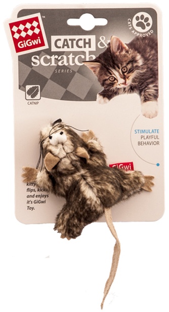 Игрушка для кошек GIGWI Catch&scratch Мышка с кошачьей мятой, пятнистая (10 см)