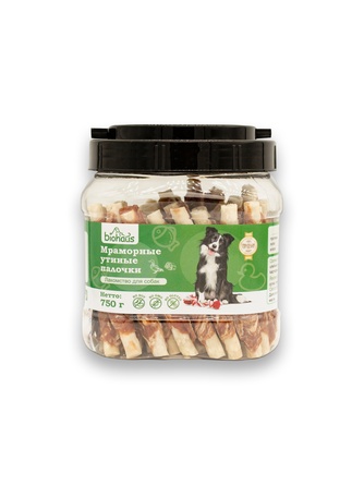 Лакомство для собак BIOHAUS мраморные утиные палочки (750 г)