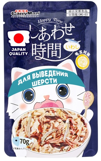 Корм влажный для кошек CATTYMAN Момент счастья для выведения шерсти на основе сардины и тихоокеанского Тунца (70 г)