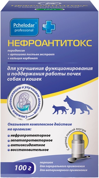 Порошок для кошек и собак PCHELODAR Нефроантитокс для улучшения функционирования и поддержания работы почек (100 г)