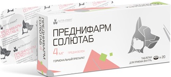 Таблетки для кошек и собак NITA-FARM преднифарм солютаб  (4 мг/20 таб)