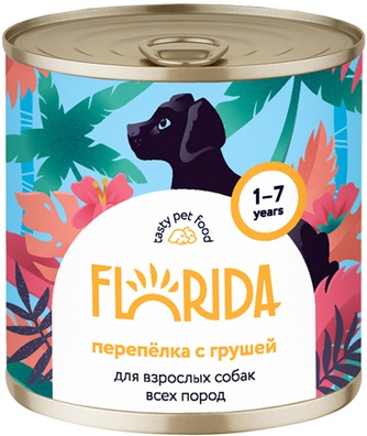Корм влажный для взрослых собак FLORIDA Перепелка и груша (400 г)