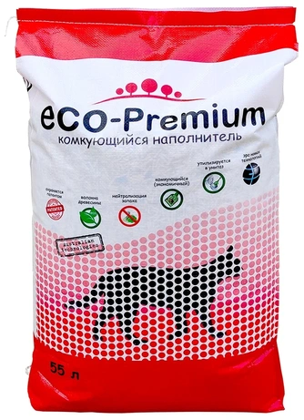 Наполнитель комкующийся древесный для кошек ECO-PREMIUM Green (55 л)