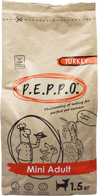 Корм сухой для собак мини пород PEPPO Mini Adult Turkey с индейкой (1,5 кг)