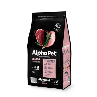 Корм сухой для кошек и котов от 7 лет ALPHAPET Superpremium с кроликом и уткой (1,5 кг)
