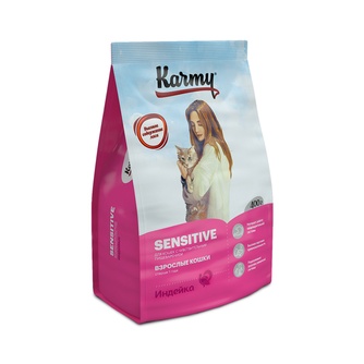 Корм сухой для взрослых кошек KARMY Sensitive с чувствительным пищеварением с индейкой (400 г)