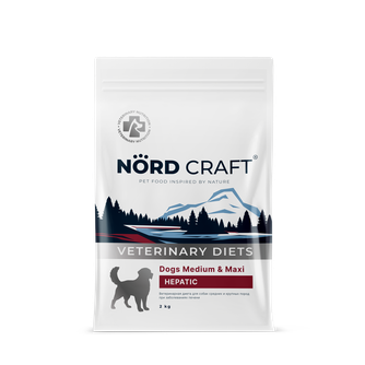 Корм сухой для собак средних и крупных пород NORD CRAFT Dogs Medium & Maxi Hepatic при заболеваниях печени (2 кг)