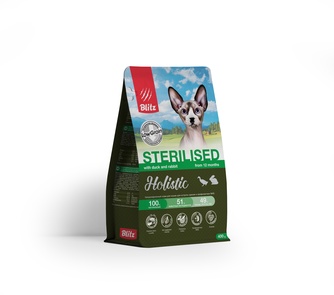 Корм сухой для стерилизованных кошек и кастрированных котов BLITZ Holistic Sterilised с уткой и кроликом (400 г)