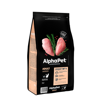 Корм сухой для взрослых кошек и котов ALPHAPET Superpremium с цыпленком (3 кг)