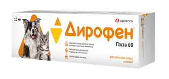 Паста для кошек и собак APICENNA Дирофен 60 для дегельментизации при нематодозах и цестодозах (10 мл)